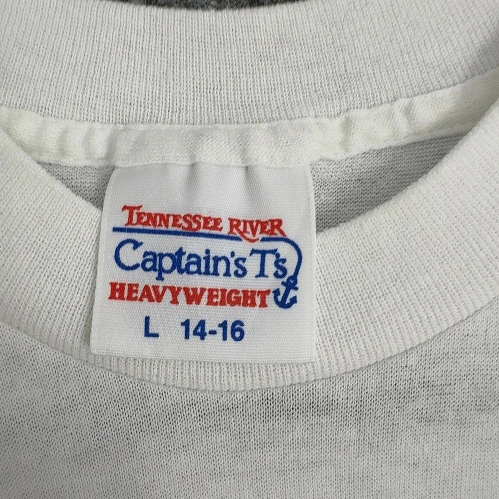 VTG Cotton Fish Graphic 90s Tennessee River T Shirt Kids L‎ White Single Stitch